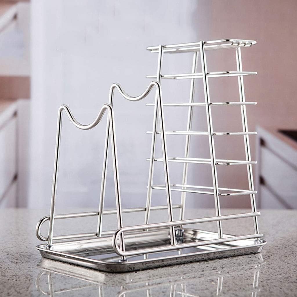 Stainless Steel Pot Rack with Water Tray Kitchen Countertop Work Rack Multi-Function Tool Storage Rack Cutlery (Color : Have Tray Size : A) (Have Tray B)