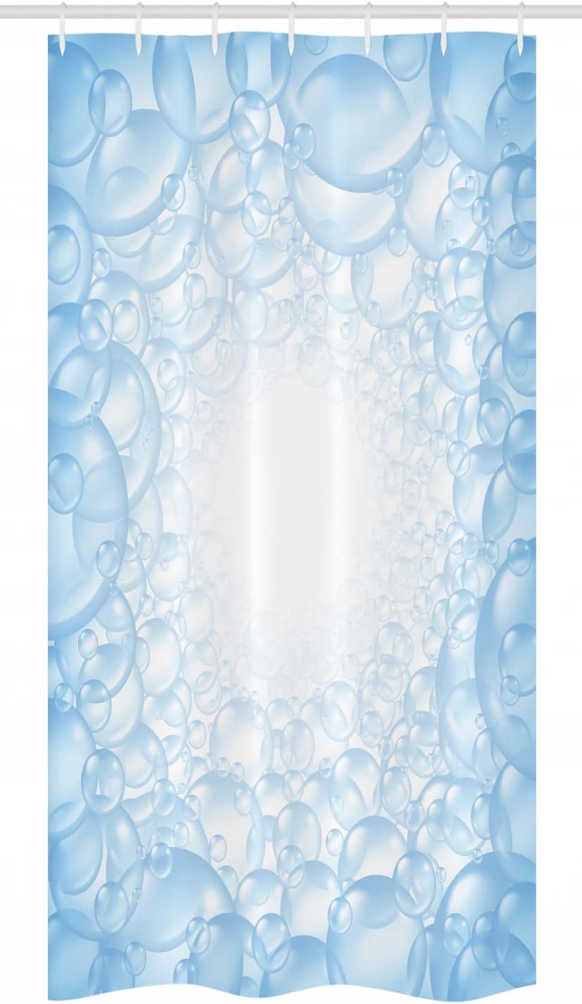 Ambesonne Cartoon Stall Shower Curtain, Bubble Bath Soap Suds Floating Circular Foam Spheres Aquatic Artwork Print, Fabric Bathroom Decor Set with Hooks, 36" W x 72" L, Blue and White