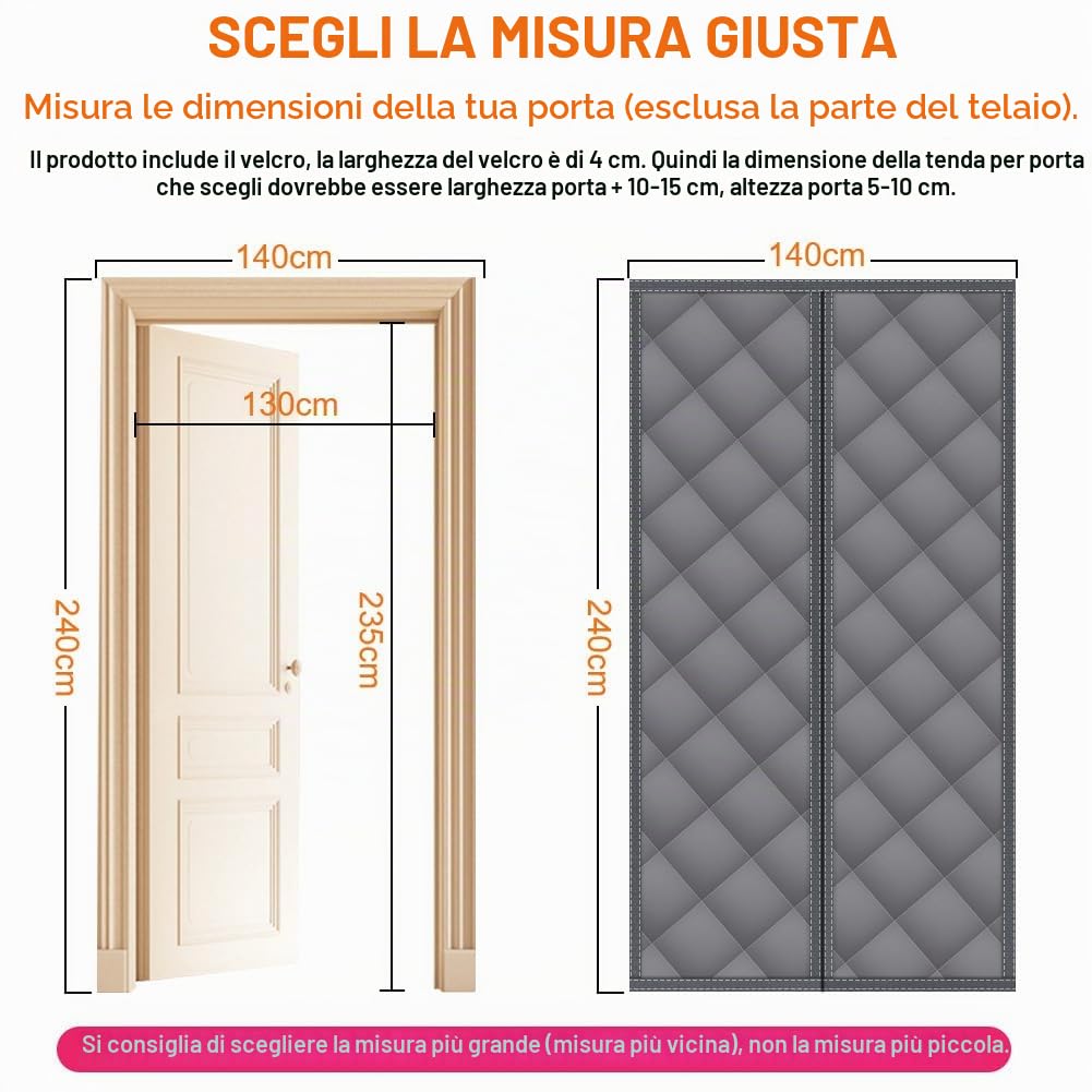 flintronic Tenda per Porta Inverno Termica, 140 * 240CM Tenda Termica Isolante Freddo, Resistenza al vento, Chiusura Automatica a Calamite per Balcone Soggiorno Cantina