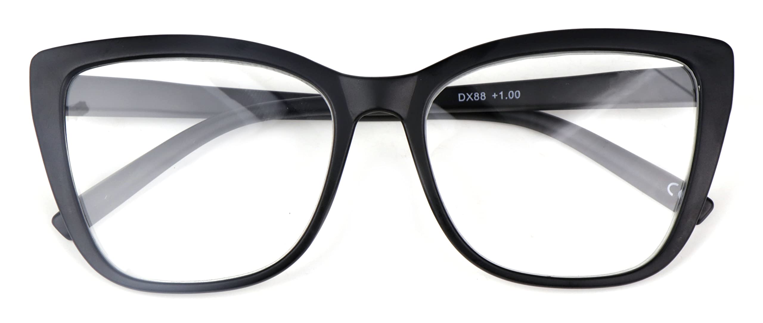Fads & Fashions Women's Matt Black Cat Eye Funky Retro Reading Glasses With Spring Hinges Dx88 (, 3.5, X)