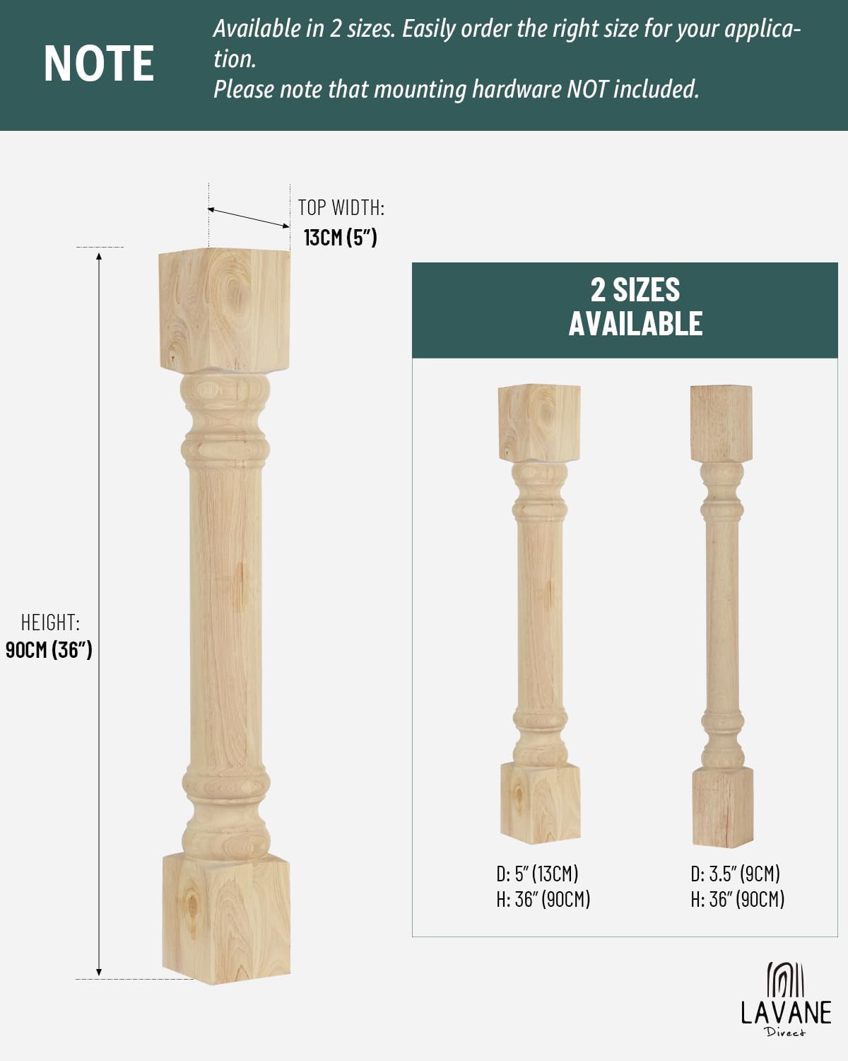 La Vane 35 1/2-inch H 5-inch W 5-inch D Solid Wood Kitchen Island Legs, Set of 2 Traditional Unfinished Massive Replacement Cabinet Columns Countertop Legs for Large Dining Table & Kitchen Table