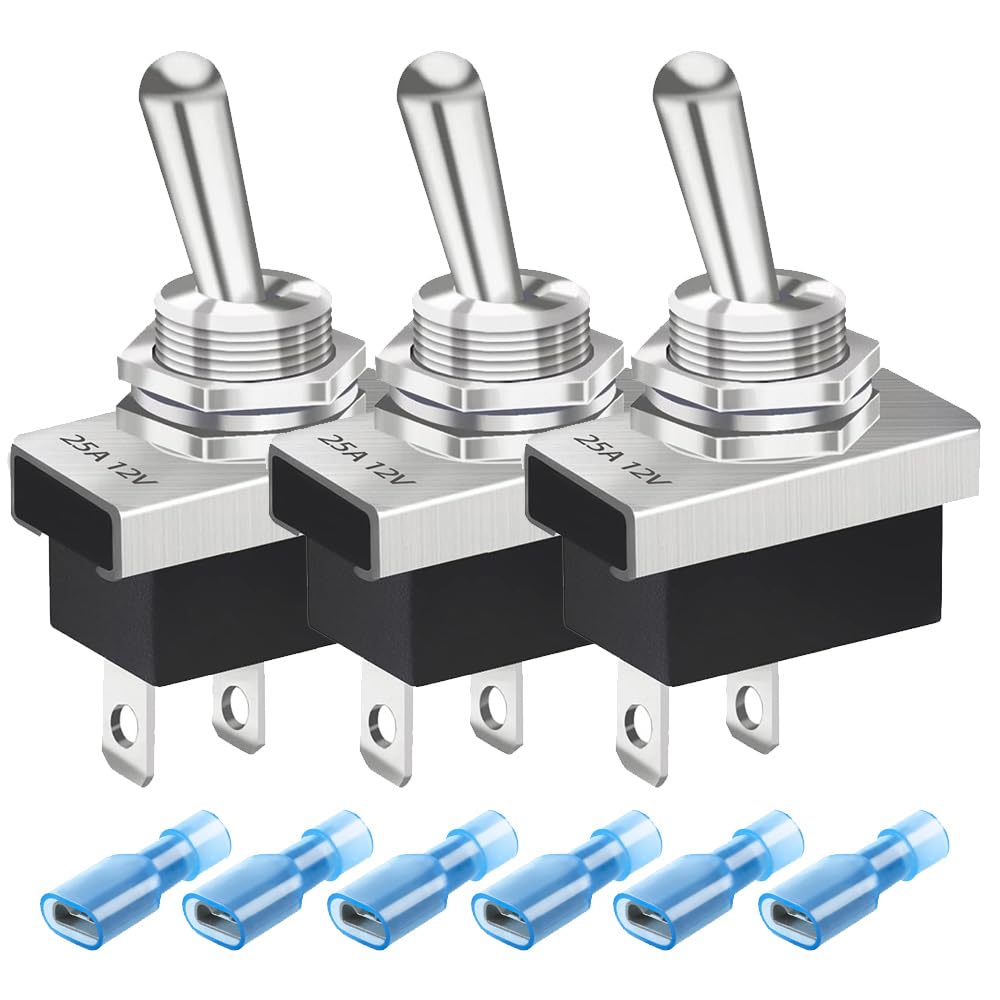 Gebildet 3PCS Metal Toggle Switch 25A 12VDC/15A 24VDC/10A 250VAC/15A 125VAC SPST ON/Off 2Pin 2 Position — image 1