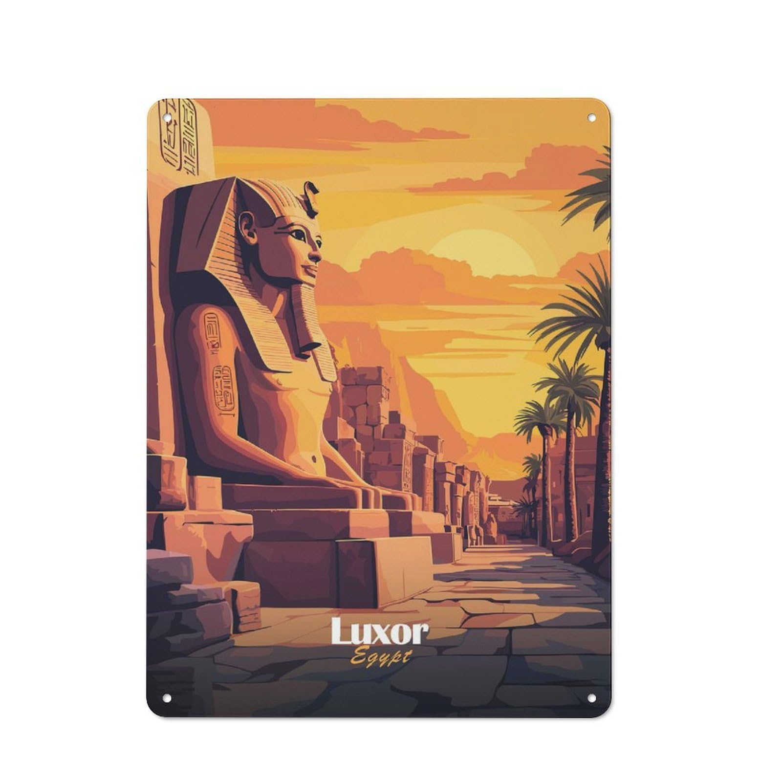 Junmoney Style-12 Metal Wall Art Sign With Luxor Egypt Sunset Design 40X30cm, Vintage Vintage Wall Decor For Living Room, Hallway, Kitchen Or Cafe