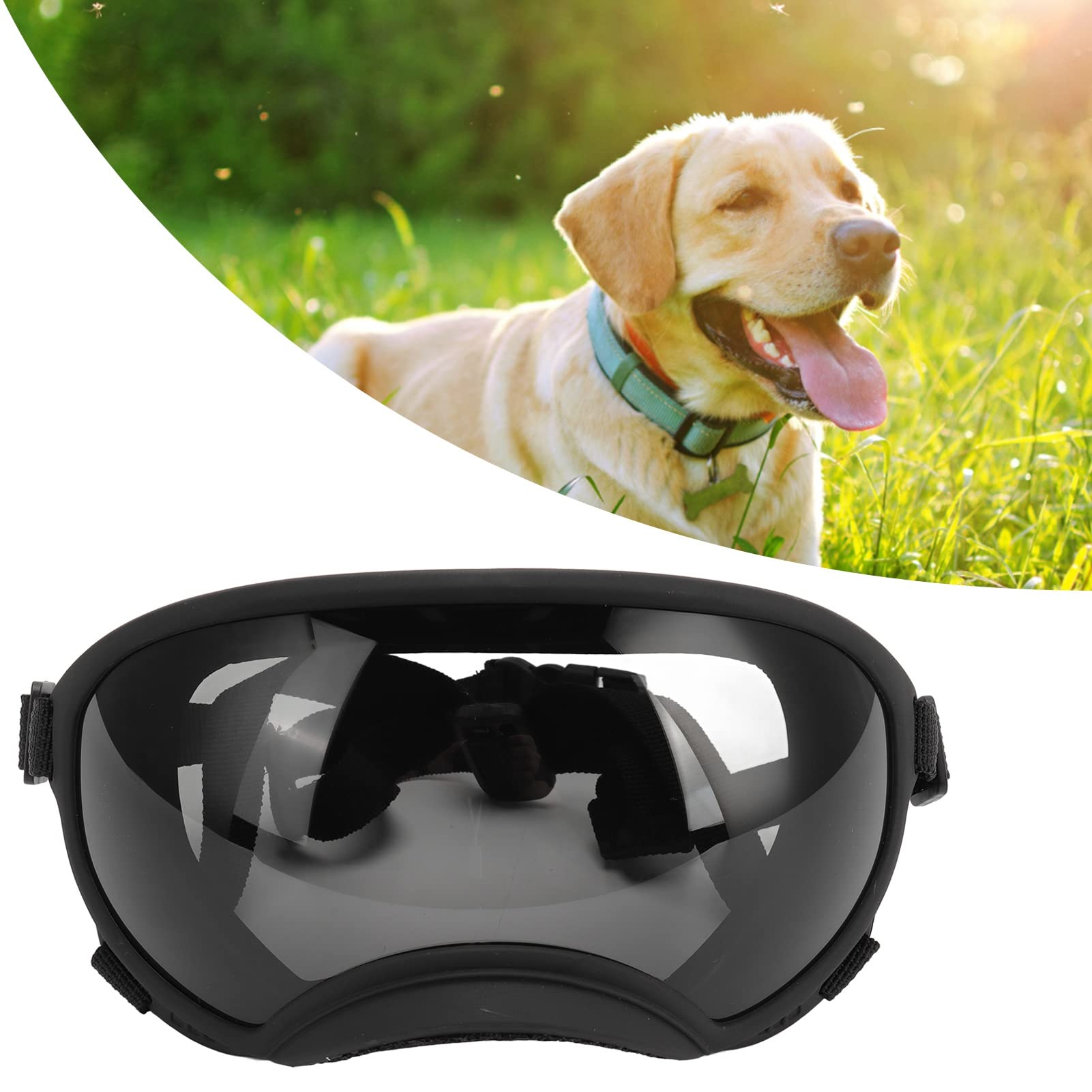 VBESTLIFE Hundebrille, Winddicht, UV-beständig, Staubdicht, Verstellbarer Riemen, Langlebige Hundesonnenbrille für Große Rassen (Schwarzer Rahmen, graue Linse)
