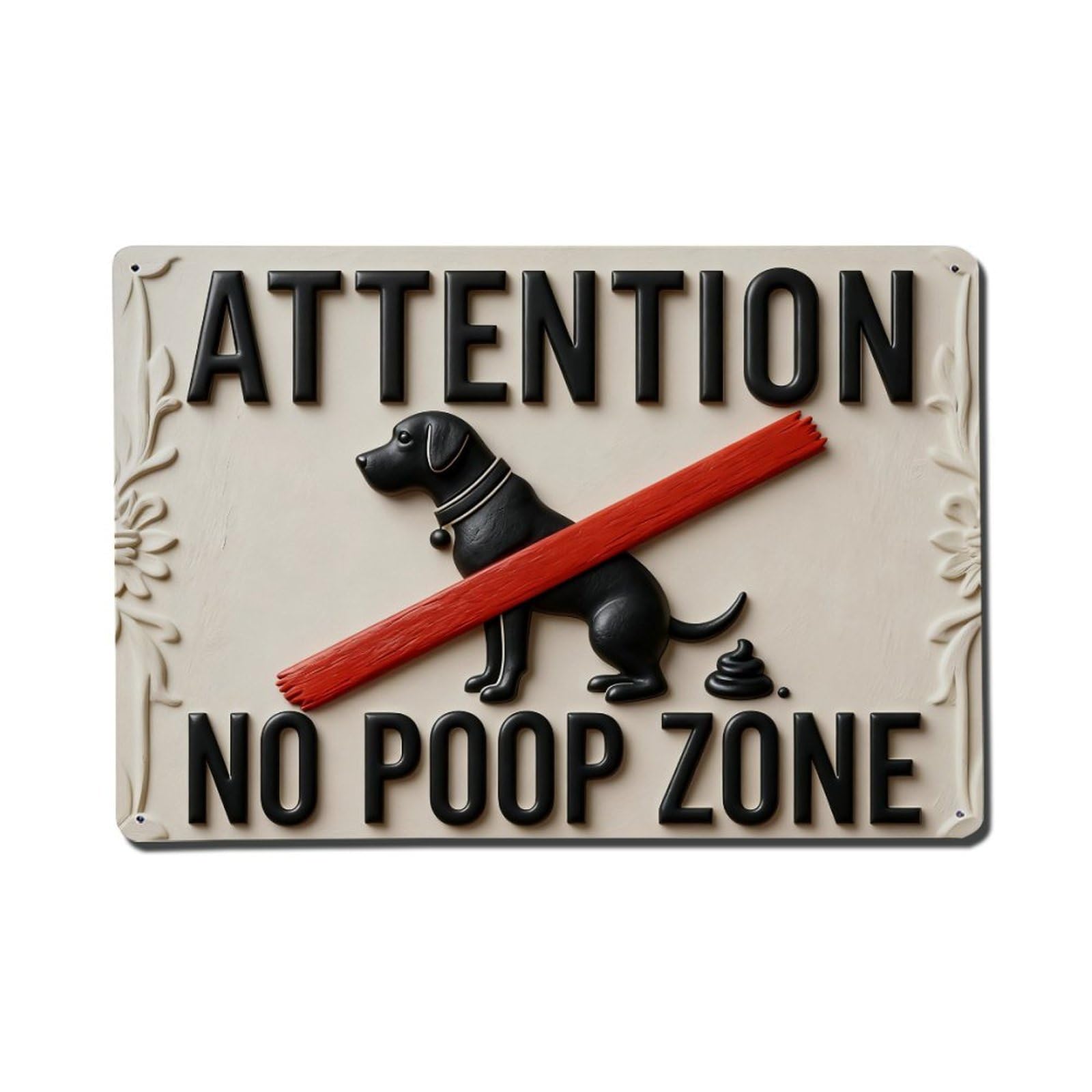 Attention No Poop Zone Dog Sign Metal Tin Sign Plaque