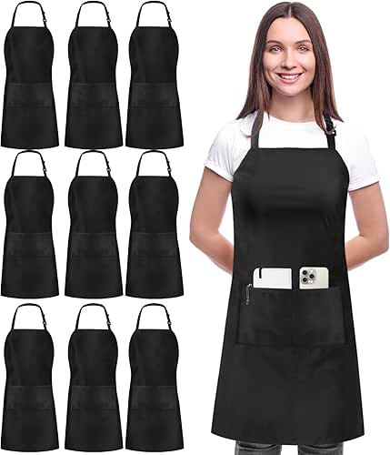 Utopia Kitchen 10 Pack Bib Apron Adjustable with 2 Pockets,