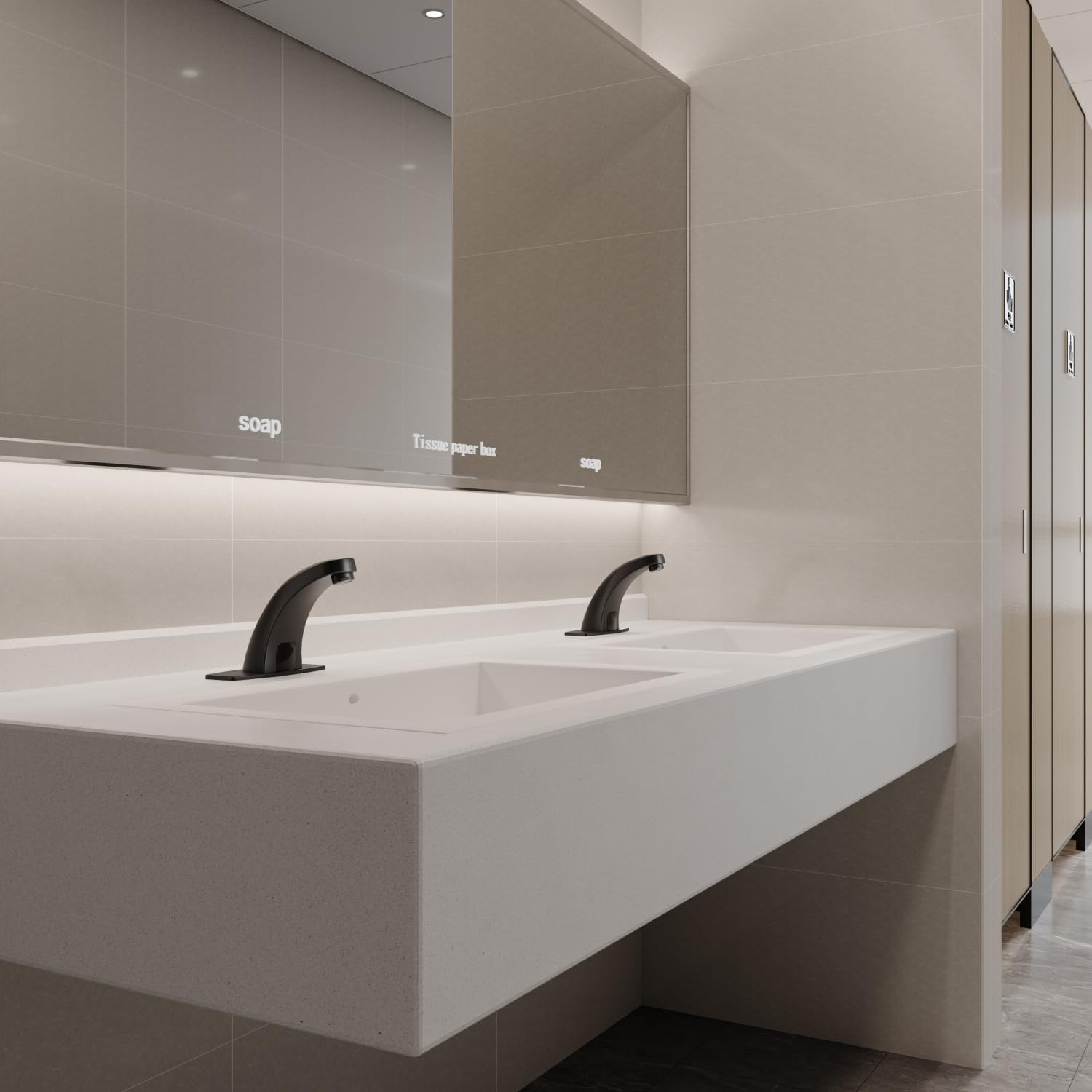 Touchless Bathroom Sink Faucets, Greenspring Automatic Faucet Bathroom Commercial Motion Sensor Faucet Battery or Plug-in Powered with Control Box and Temperature Mixer, Black