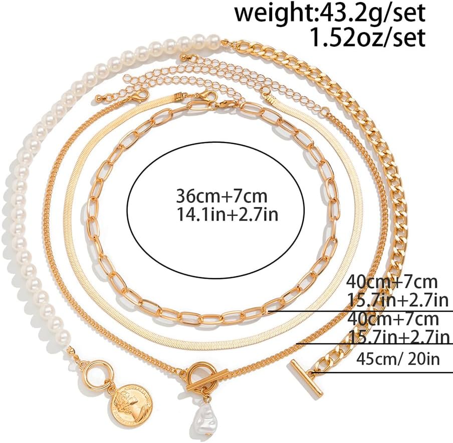 Octwine Boho Simple Layered Gold Pearls Choker Necklaces for Women Stackable Gold Chain Necklace Layering Pearls Pendant Trendy Gold Necklaces Set for Women - Image 6