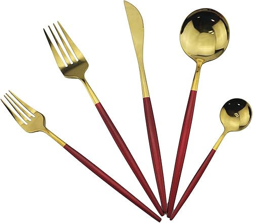 Miniatura 5 de Gugrida Elegant Life - Juego de cubiertos de acero inoxidable de 4 piezas para 1, incluye tenedor, cuchara y cuchillo, juego de cubiertos para el