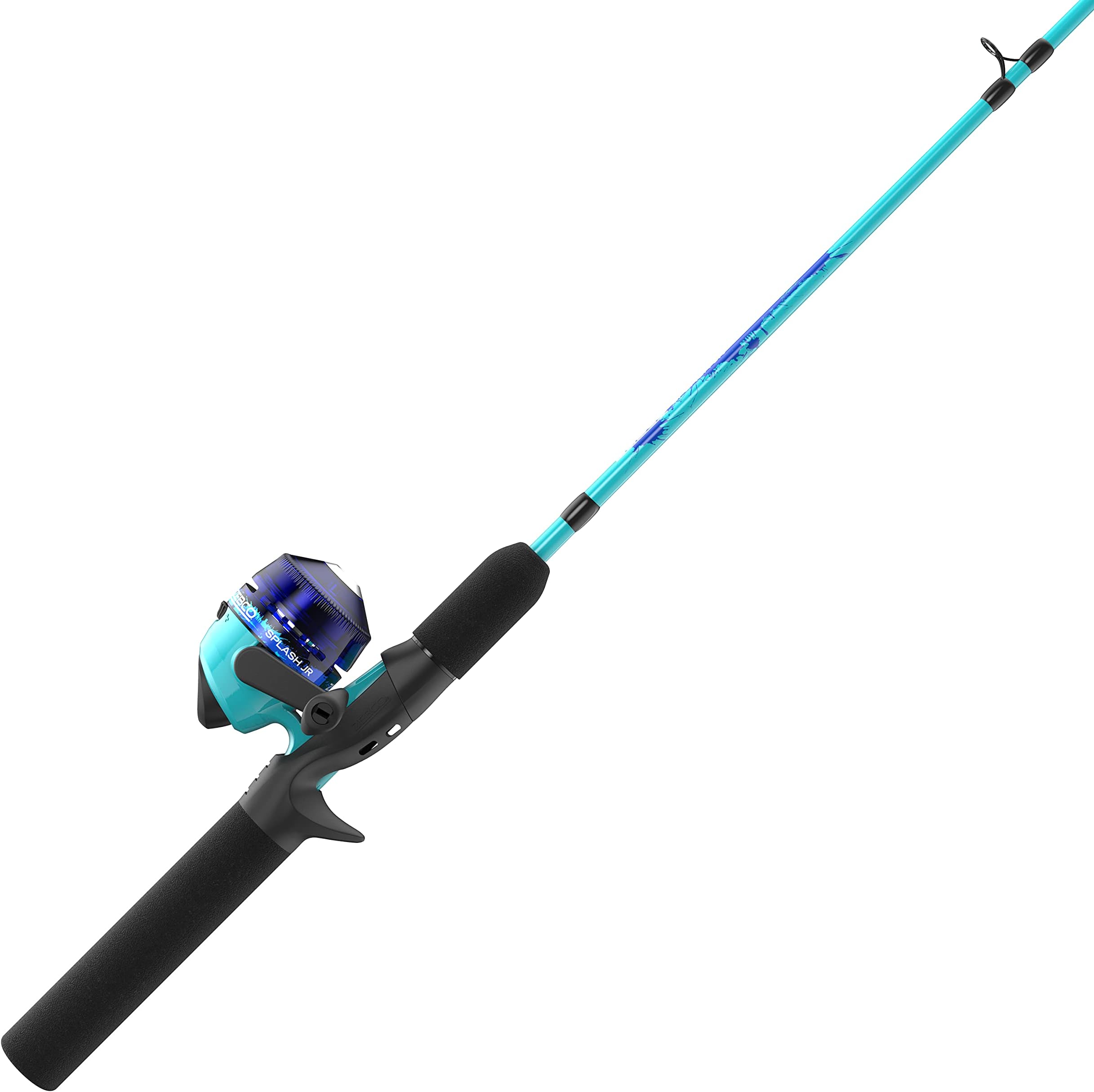 Zebco Splash Junior Fishing Reel and Rod Combo, 4'0" Durable Fiberglass Rod, 2-Piece Tangle-Free Design, EVA Foam Handle, Right-Hand Retrieve, Pre-Spooled with 6-Pound Zebco Line, Blue