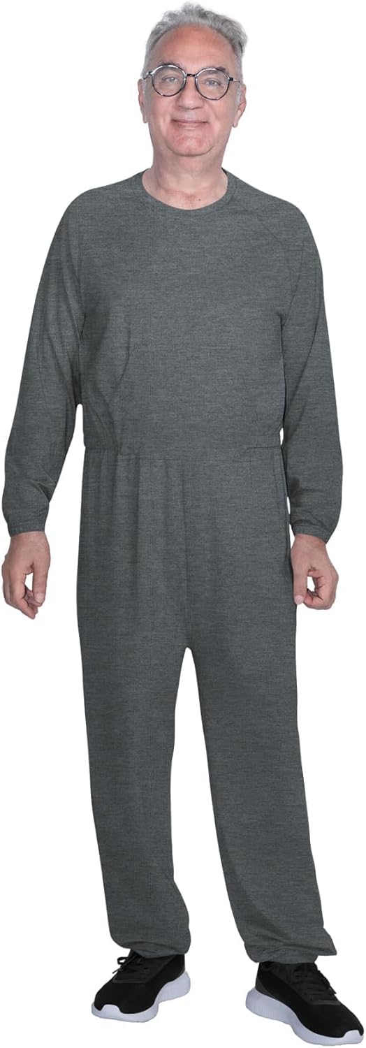 Adaptive Men's Security Back-Zip Jumpsuit - Easy Care Romper for Elderly & Limited Mobility