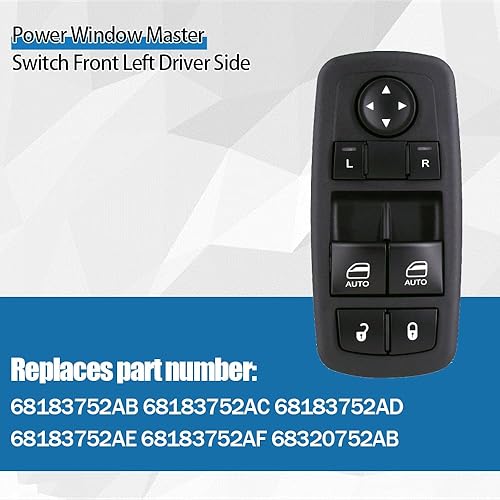 Miniatura 3 de Interruptor maestro de elevalunas eléctrico delantero izquierdo lado del conductor se adapta a Dodge Challenger 2015-2022 68183752AB 68183752AC
