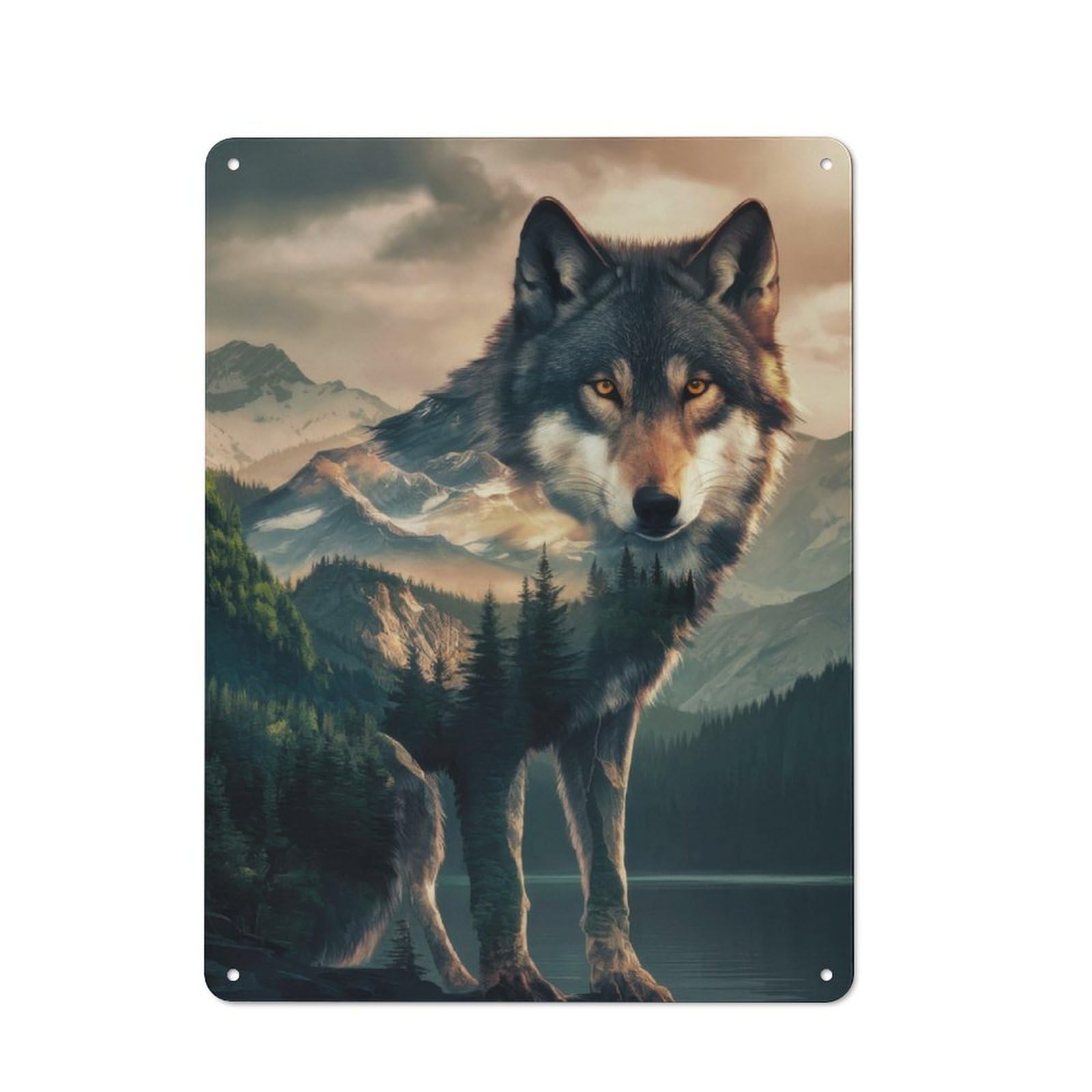 Junmoney Wolf Forest Husky Dog Tin Wall Plaque 40X30cm With For Living Room Wall, Gift For Feature Wall Decorators During The Christmas Season