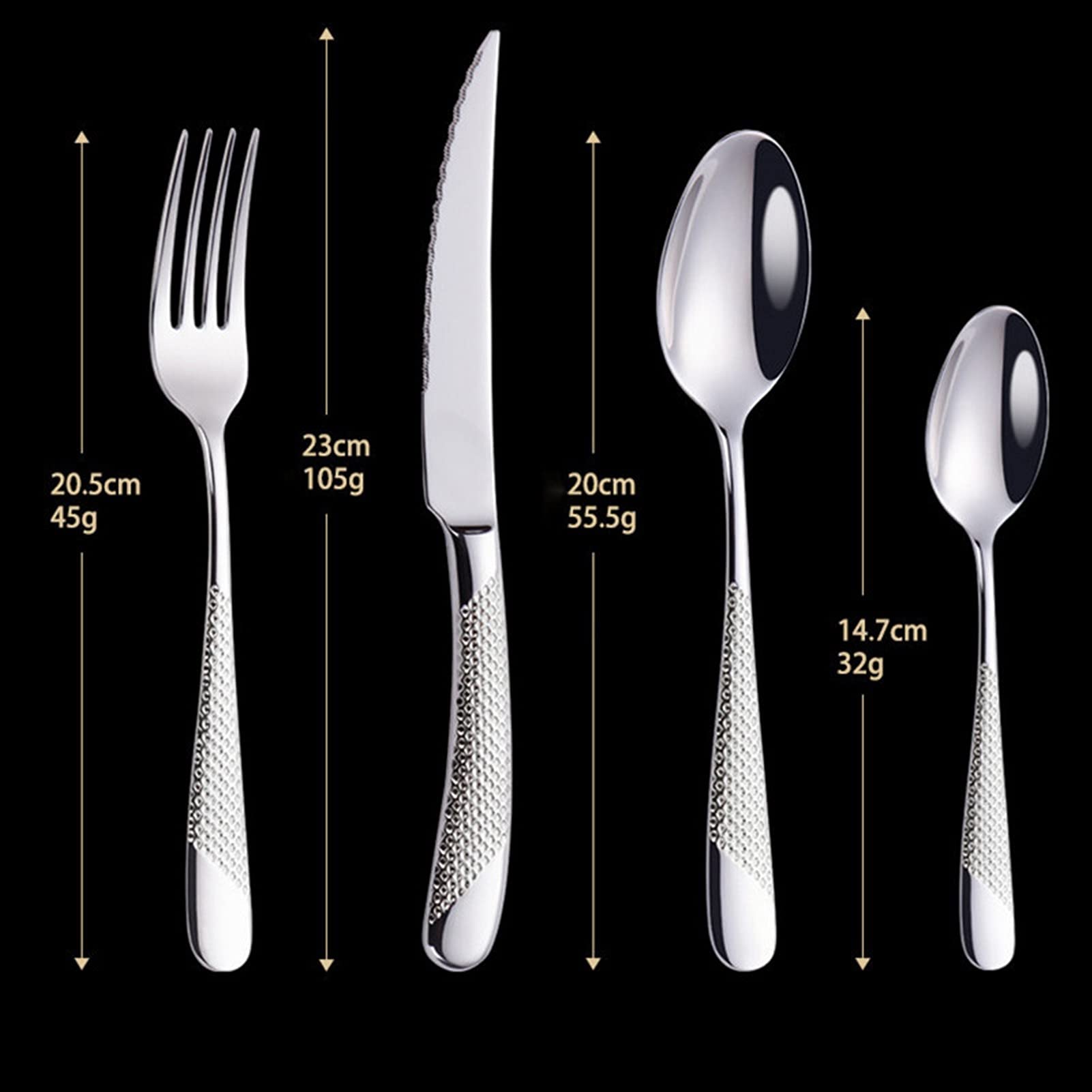 Edelstahlbesteck Set Löffel Gabel Messer Geschirr Set Geschirr Set Küche Besteck (Color : Silver)