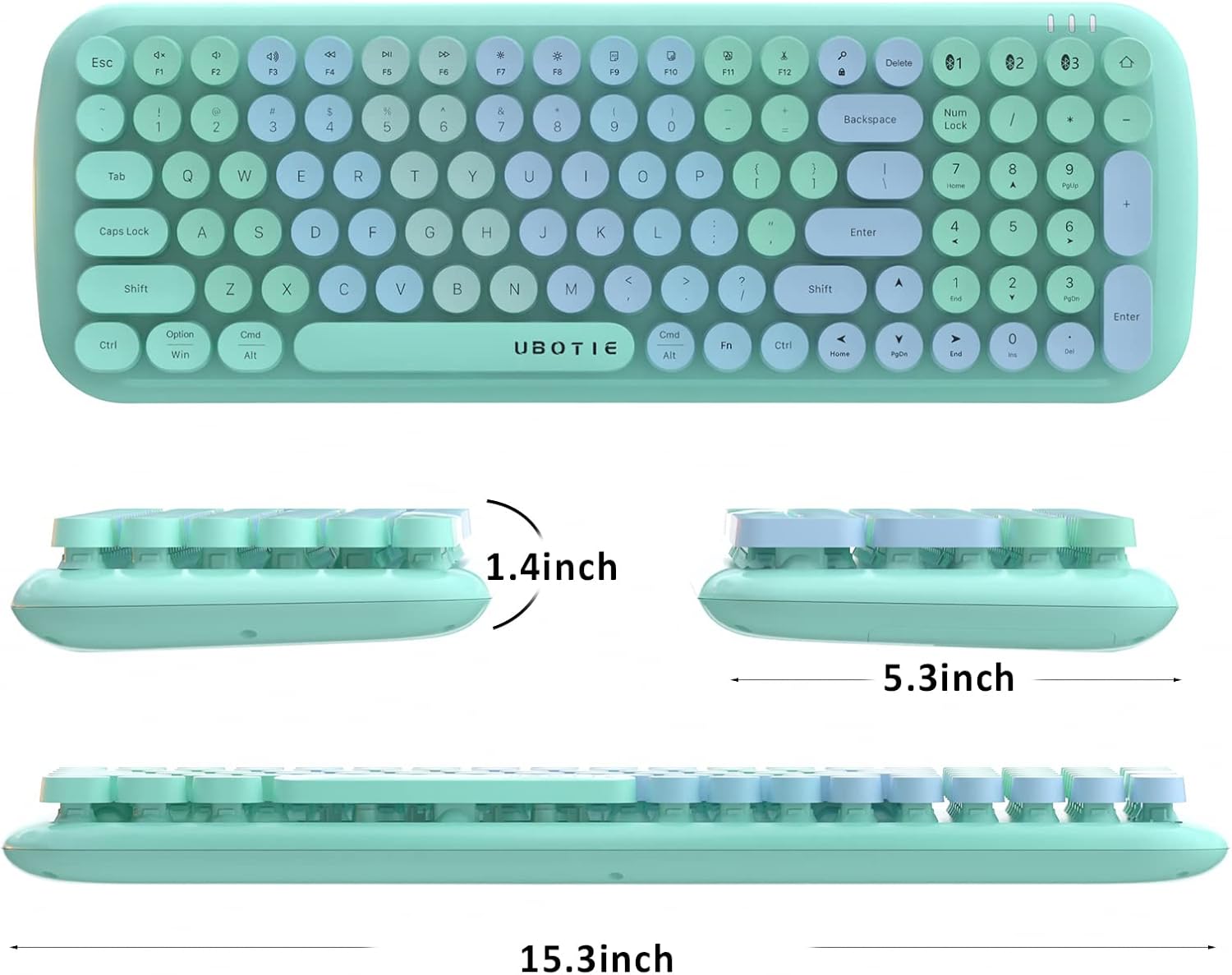 UBOTIE Colorful Bluetooth 100Keys Keyboard, Wireless Compact Rainbow Gradual Colors Retro Typewriter Flexible Keyboard for Tablet, Cellphones, PC
