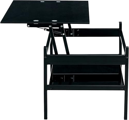 Miniatura 7 de Mesa de centro elevable con estante de almacenamiento, mesa de centro de almacenamiento abierta de 2 teir, mesa de café de vidrio templado y marco