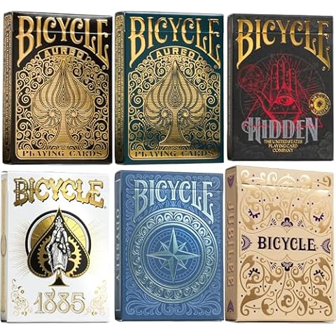 Bicycle Collector's Edition: 6-Deck Bundle Showcasing Odyssey, 1885, Jubilee, Hidden, Aureo Green, and Aureo Black Playing Cards Cover