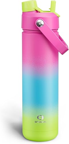 Miniatura 146 de ENCOOL Botella de agua aislada con popote, de acero inoxidable, a prueba de fugas, sin BPA, al vacío de doble pared que se mantiene fría durante 24