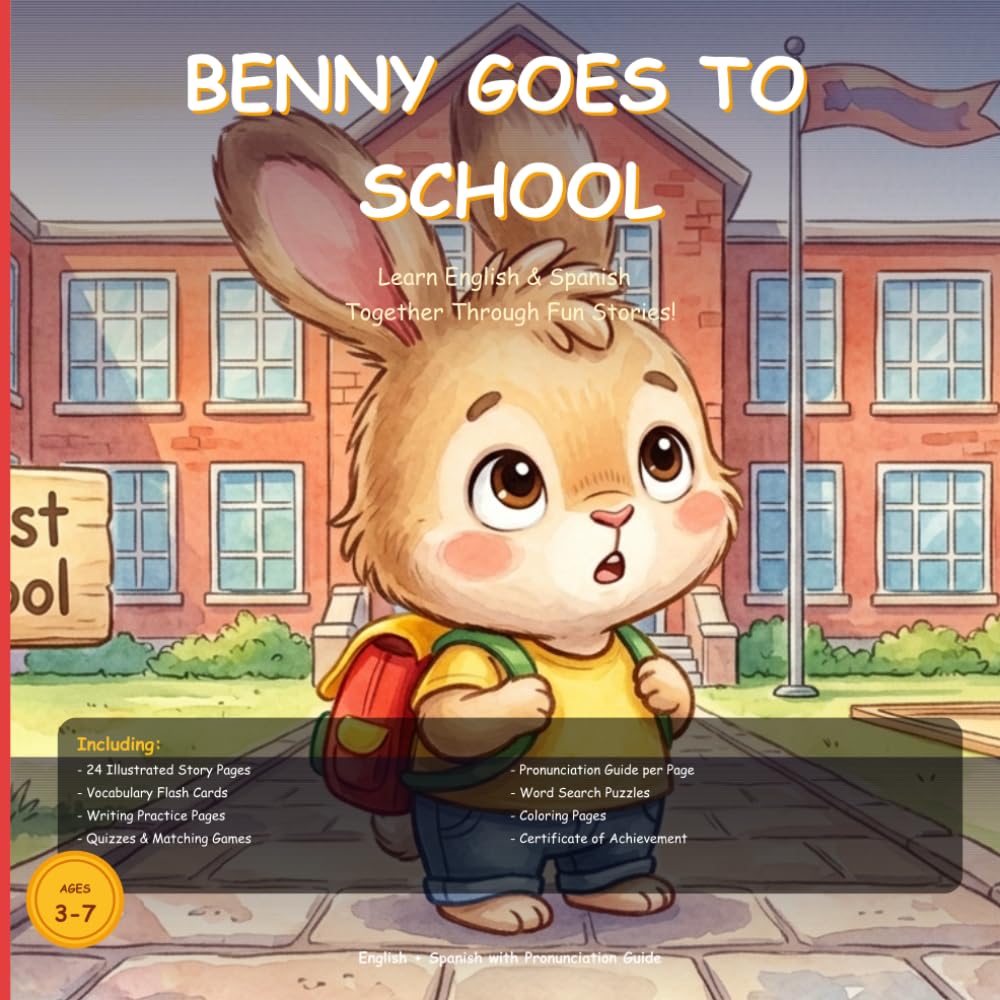 Benny Goes to School: Bilingual English-Spanish Children's Book with Phonetic Pronunciation Guide: Bilingual Read-Aloud Story for Ages 3-7 | Build ... Too! (Benny the Bunny Bilingual Stories)