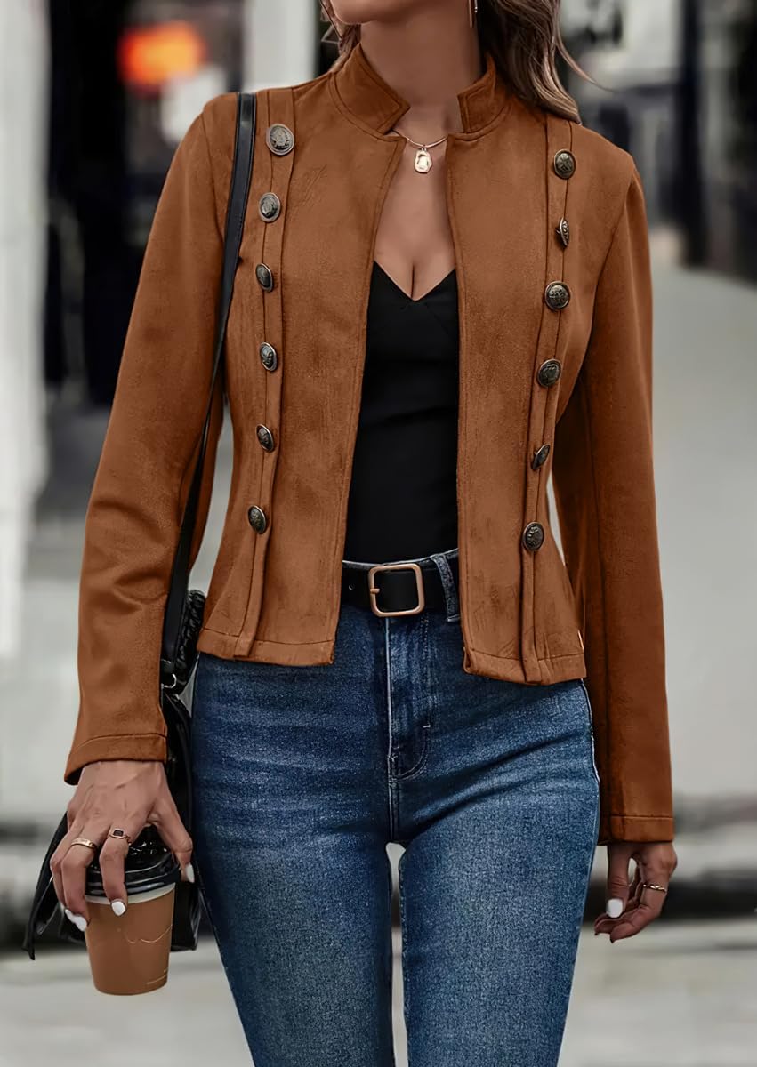 chouyatou Women's Faux Suede Leather Jacket 2025 Fall Winter Clothes Casual Business Long Sleeve Blazer Jacket Coat - Image 4