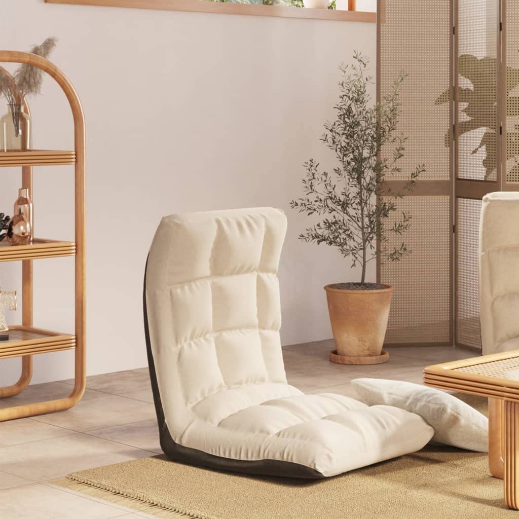 Silla de suelo plegable de tela crema con espuma acolchada para una comodidad óptima de asiento y tumbado, ajustable y ahorra espacio para jugar, ver la televisión, relajarse
