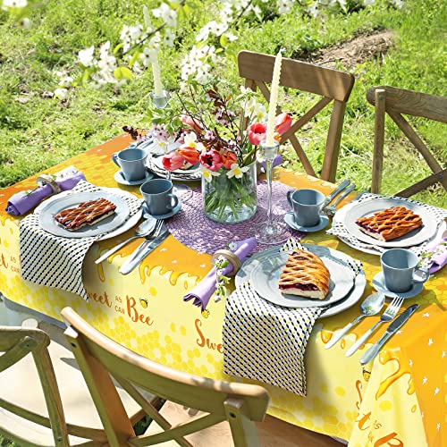 Durony DY0418 2 Pieces Bee Plastic Tablecloths Table Covers Sweet As Can Bee Waterproof Tablecovers Large Size 54 X 108 Inches Bee Decorative Table Cover thumb #4