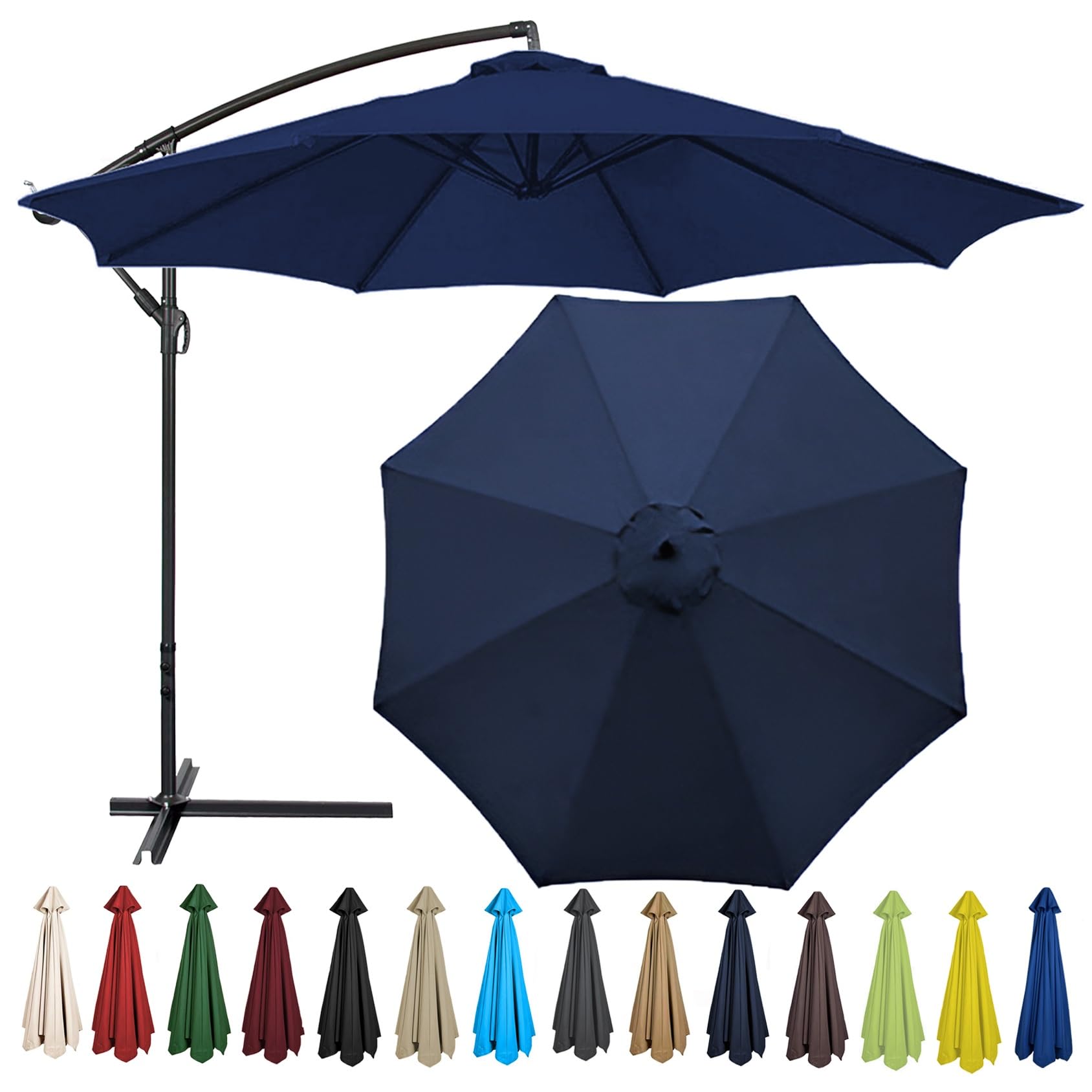 Replacement Parasol Canopy 200CM 2.7M 300CM + 6 Arms/8 Arms Replacement Parasol Fabric Cover For Garden Umbrella Waterproof Anti-ultraviolet Replacement Umbrella Cloth(Color:Navy blue,Size:8 ribs-3m(9 — image 1