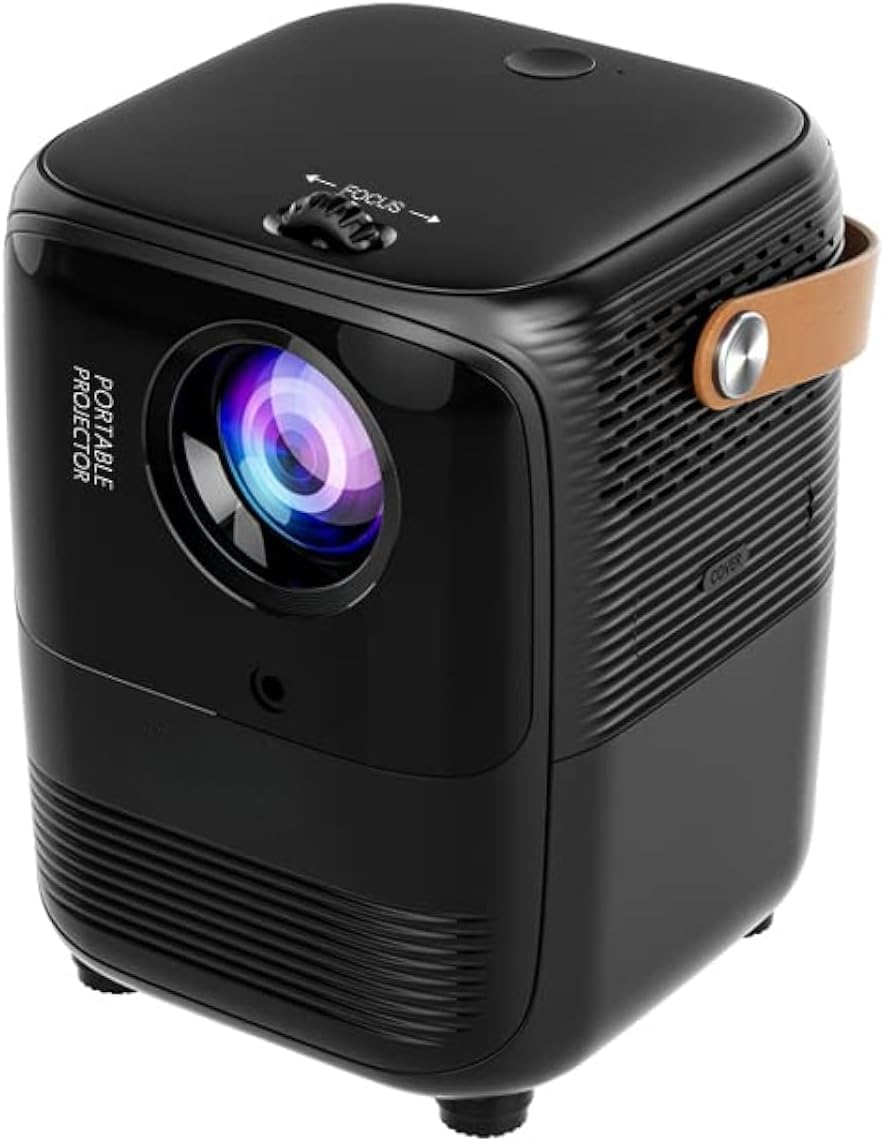 Smart Screen Projector: 5G WiFi, Bluetooth, Quadrangle Trapezoid Design, 1080P Android Projection for Movies, Music, TV, and Gaming (A008, Black)