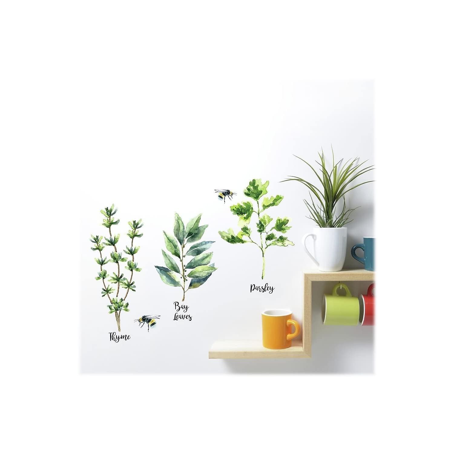 RoomMates Watercolor Herb Peel and Stick Wall Decals,Green, Brown, Purple, 4 Sheets 9 inches x 17.375 inches - Image 3