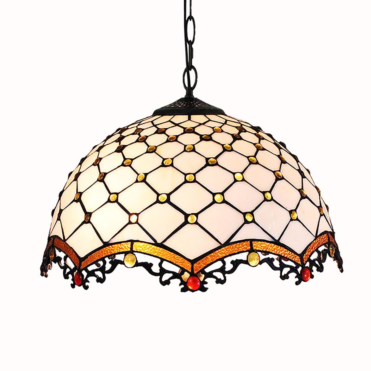 Lustre style Tiffany 40,6 cm suspension luminaire vintage verre teinté îlot cuisine