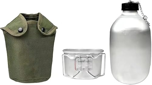 Kit de cantina militar de 12 cuartos con botella de agua multifuncional de 06 cuartos con bolsa de cubierta instalado en el cinturón para acampar al