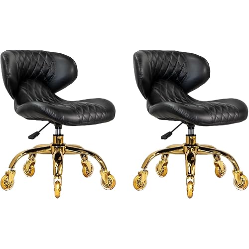 MAYAKOBA Set of 2 Nail Salon Pedicure Stool HugoII Pedicure Chair Short Adjustable Comfort Pneumatic Pump Salon Furniture & Equipment, Black Gold