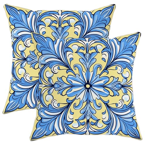 Cerulean Blue Floral Throw Pillow Covers Set of 2, Spring