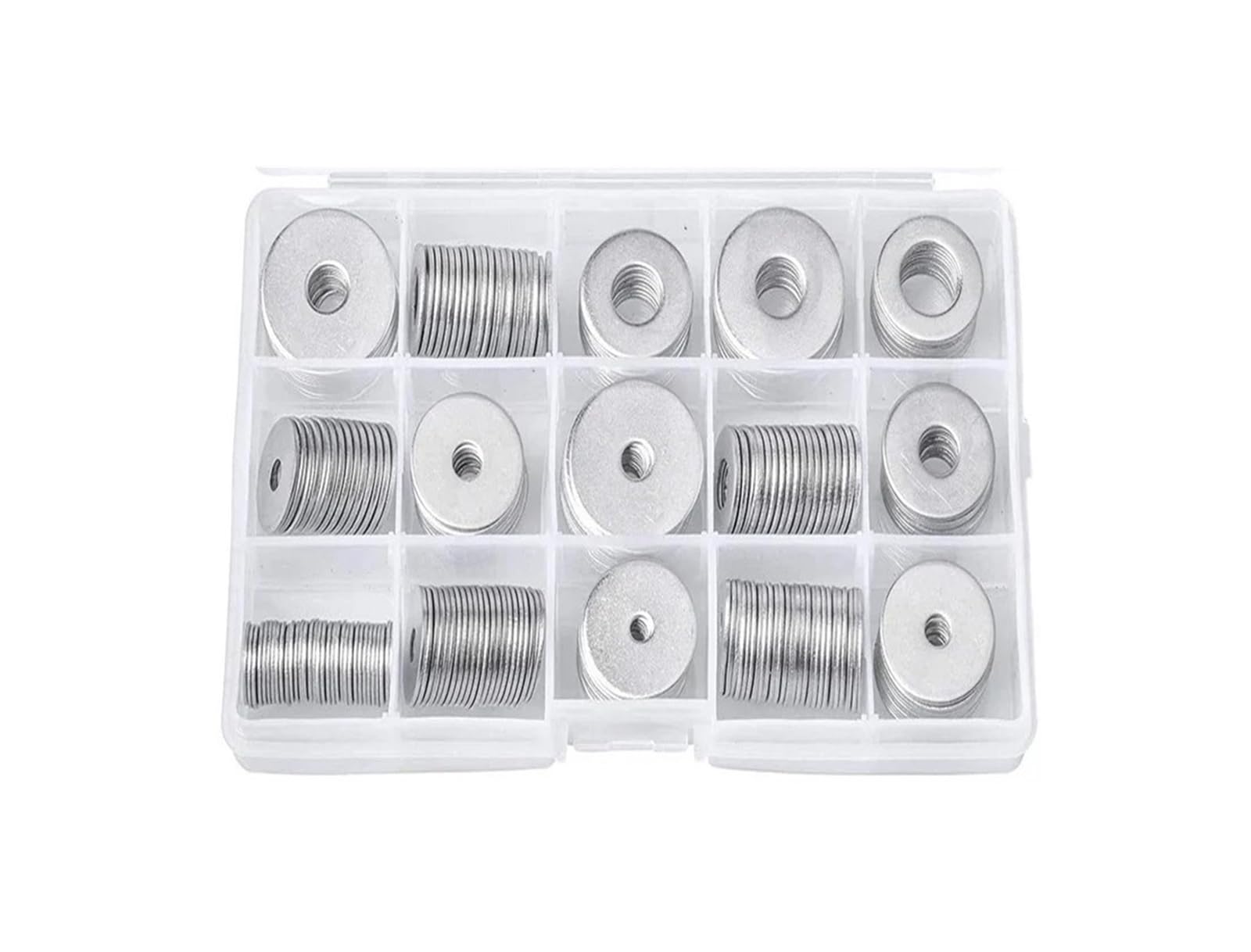 Arandelas Metalicas 230 Uds 304 Kit surtido de arandelas de guardabarros grandes de acero inoxidable 15 tamaños M3 M4 M5 M6 M8 M10 M12 arandela plana agrandada