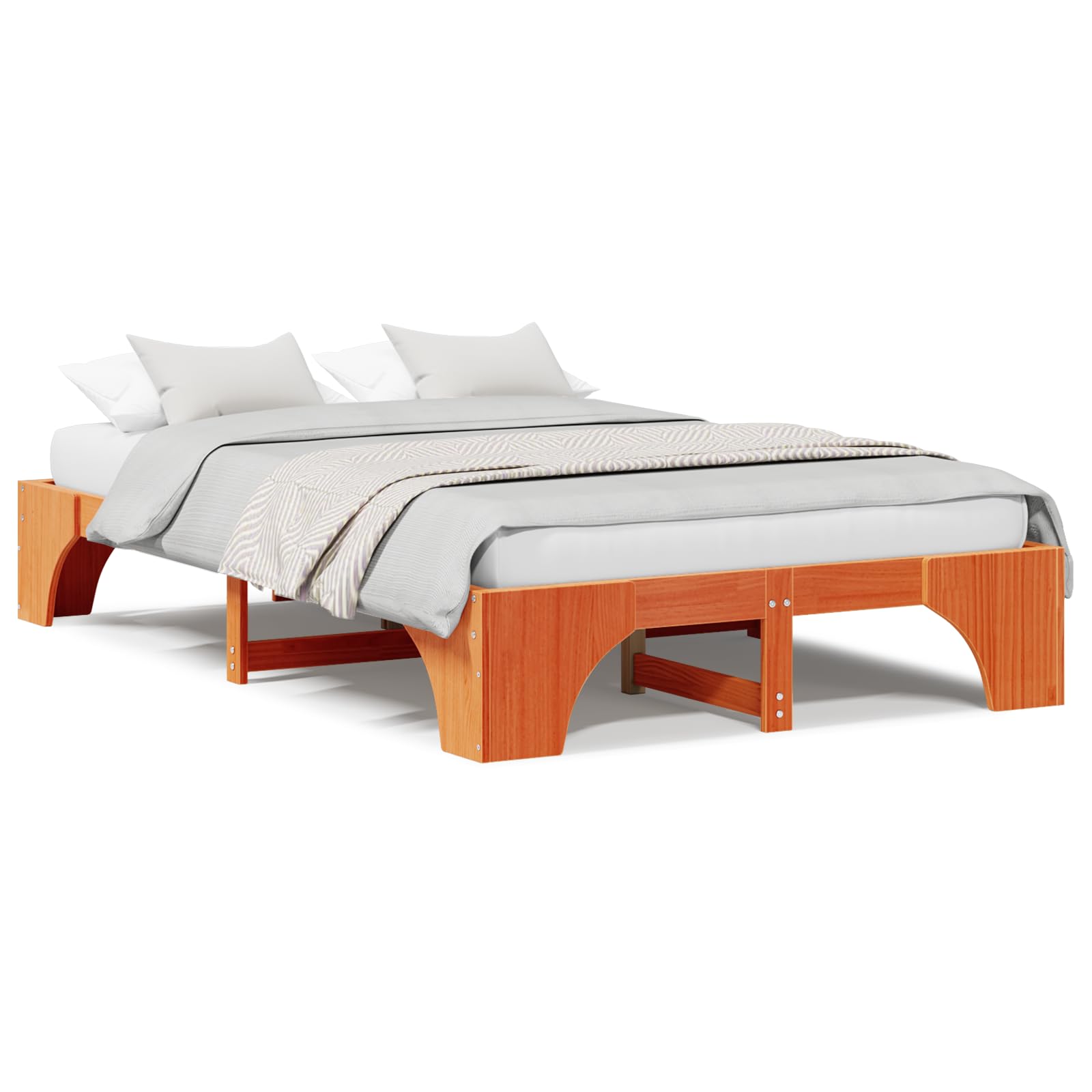 Cama de madera de color marrón cera, madera maciza de 140 x 190 cm, marco de cama de pino duradero, muebles de dormitorio estables