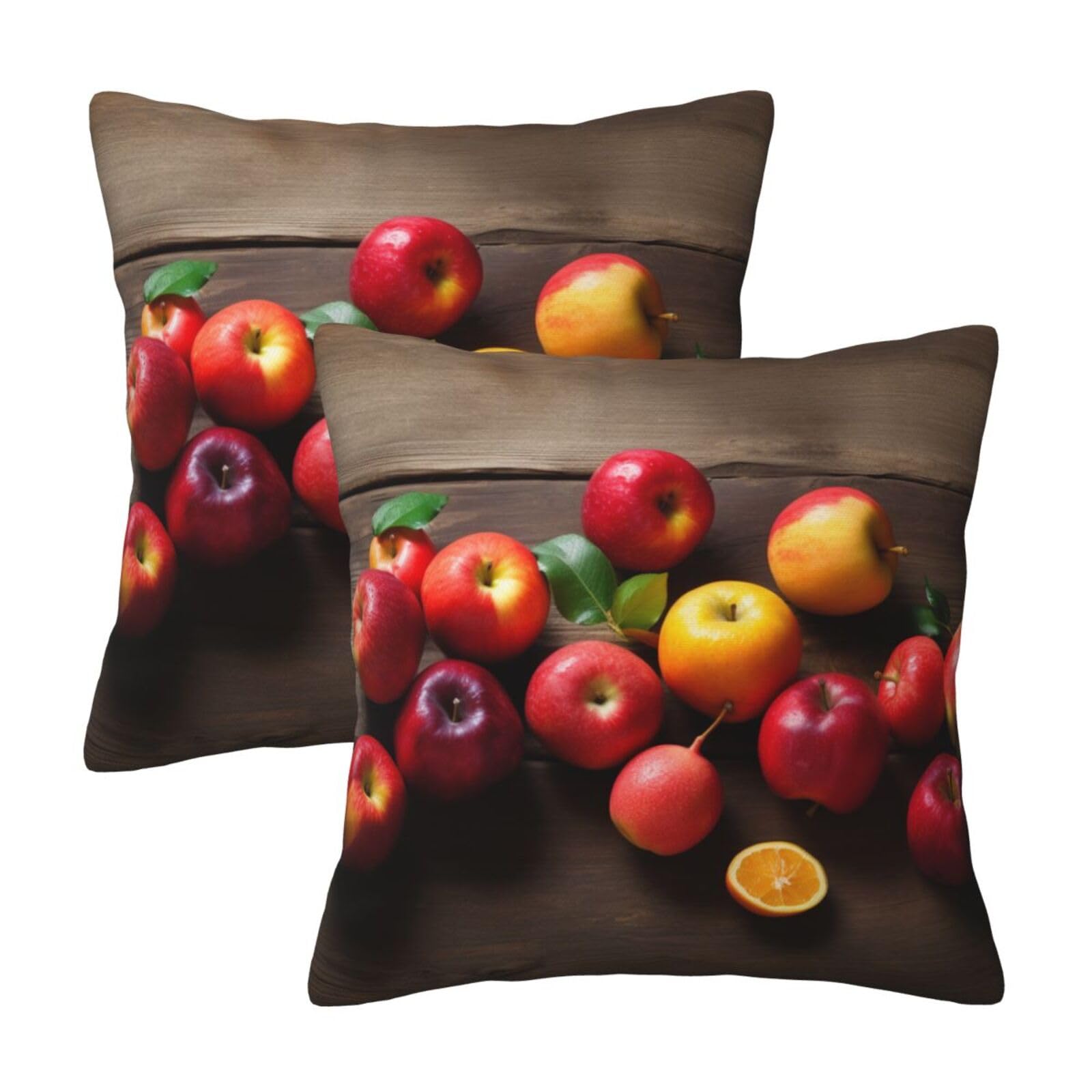 fruits on wood Throw Pillow Cases 2 Pack Square Pillowcases Soft Pillow Protectors for Couch Livingroom Sofa Bed Office Car,50x50 CM