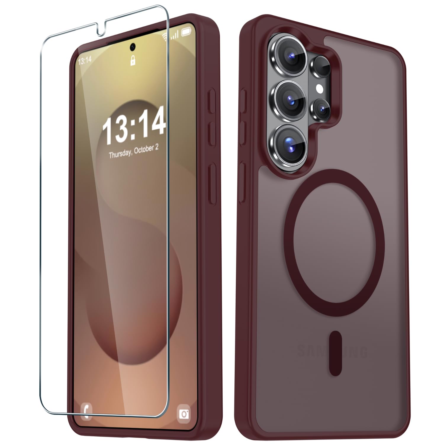 for Samsung Galaxy S26 Ultra Case, Matte Magnetic Phone Cover, Wine Red | Fit for MagSafe, Screen Protector included, Shockproof Military Grade Protection, Translucent Frosted Back