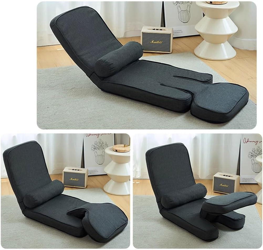 Comfy Floor Sofa for Adult,Adjustable Folding Lazy Sofa Bed with Pillow and Tabletop,for Gaming Reading Resting,Convertible Single Sofa Chair Bed Recliner(Gray)