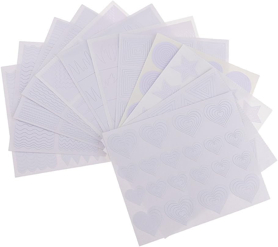 Gugzy French Nail Art Guide Stencil Geometry Circle Stars, Heart Diy Manicure Tool, 12 Piece