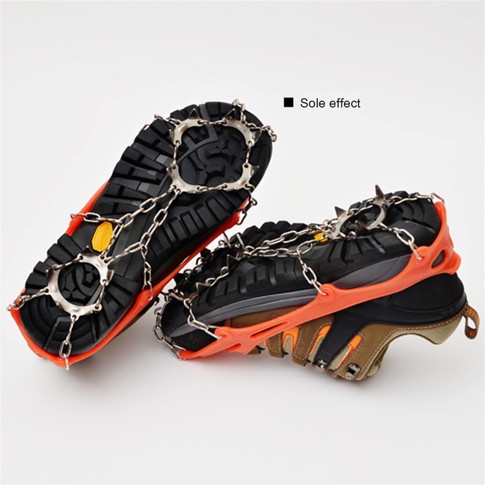 Crampones 1 par 13 Dientes Amplia de Hielo Spike for Zapatos Antideslizante Senderismo Escalada Suelta Picos de Nieve Crampones Clases Cadena Garras agarras Botas Cubierta (Color : M Orange)