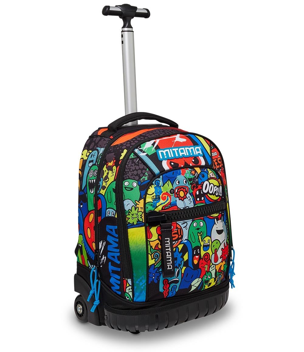 Mitama Mochila con Ruedas Trolley Run Creatures, Multicolor - Mochila 2 en 1, Mochila Escolar con Carro - Bolso Escolar Niños, Adolescentes - Trolley Escolar Doble Compatimento con Bolsillo Frontal