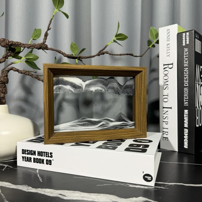 AzureLeap 3D Moving Sand Art -Liquid Motio Deep Sea Flowing Sand Picture, Solid Wood Frame, Square Glass, Home Office Desk Decor[Black 6in] — image 1
