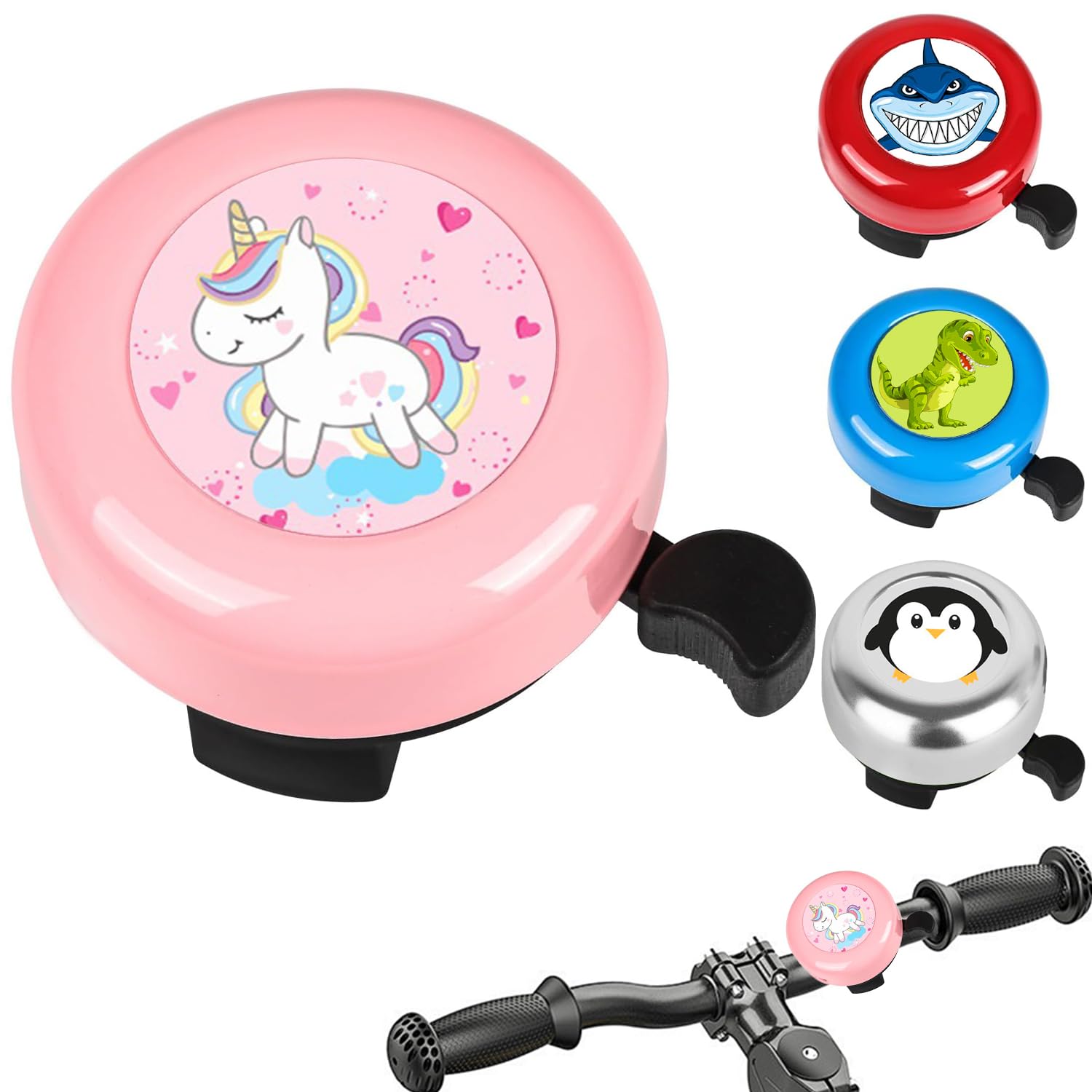 Sonnette Vélo Enfant Licorne/rose – Klaxon Fille, 360°, Universel 22 Mm, Aluminium, Fabriqué En Europe, Son Clair