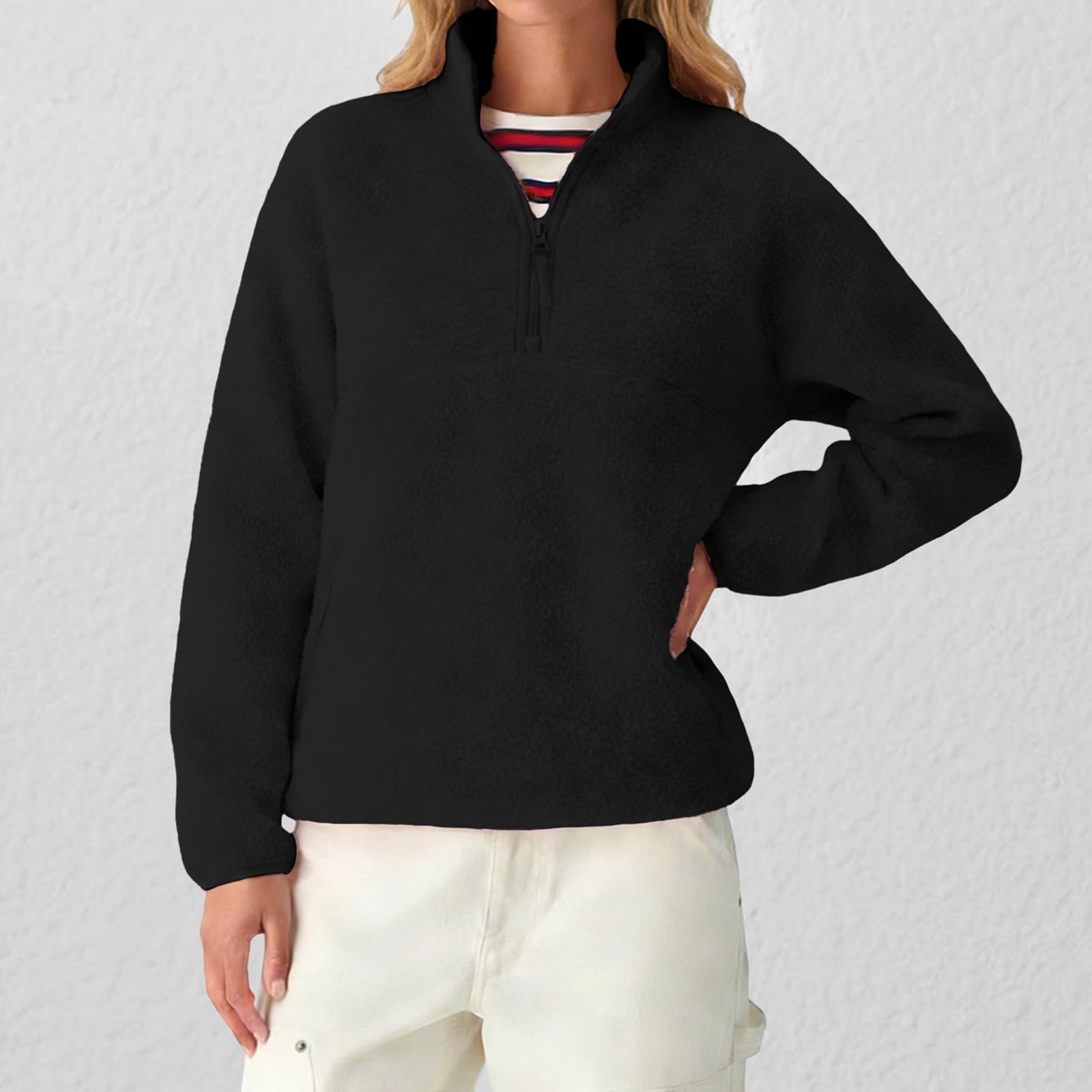 Generisch Felpa con cappuccio in pile alla moda con cerniera, per il tempo libero, morbida e foderata, da donna
