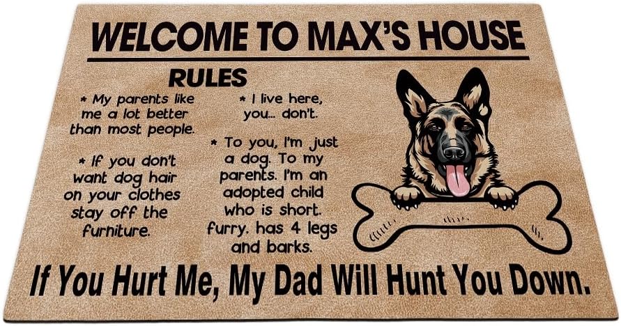 Welcome to Dog's House Cute German Shepherd Dog Door Mat Dog Rules Indoor Entrance Dog Mat Decor Inside Floor Mat Rugs Dog Lovers Gift 23.6x15.7 Inch