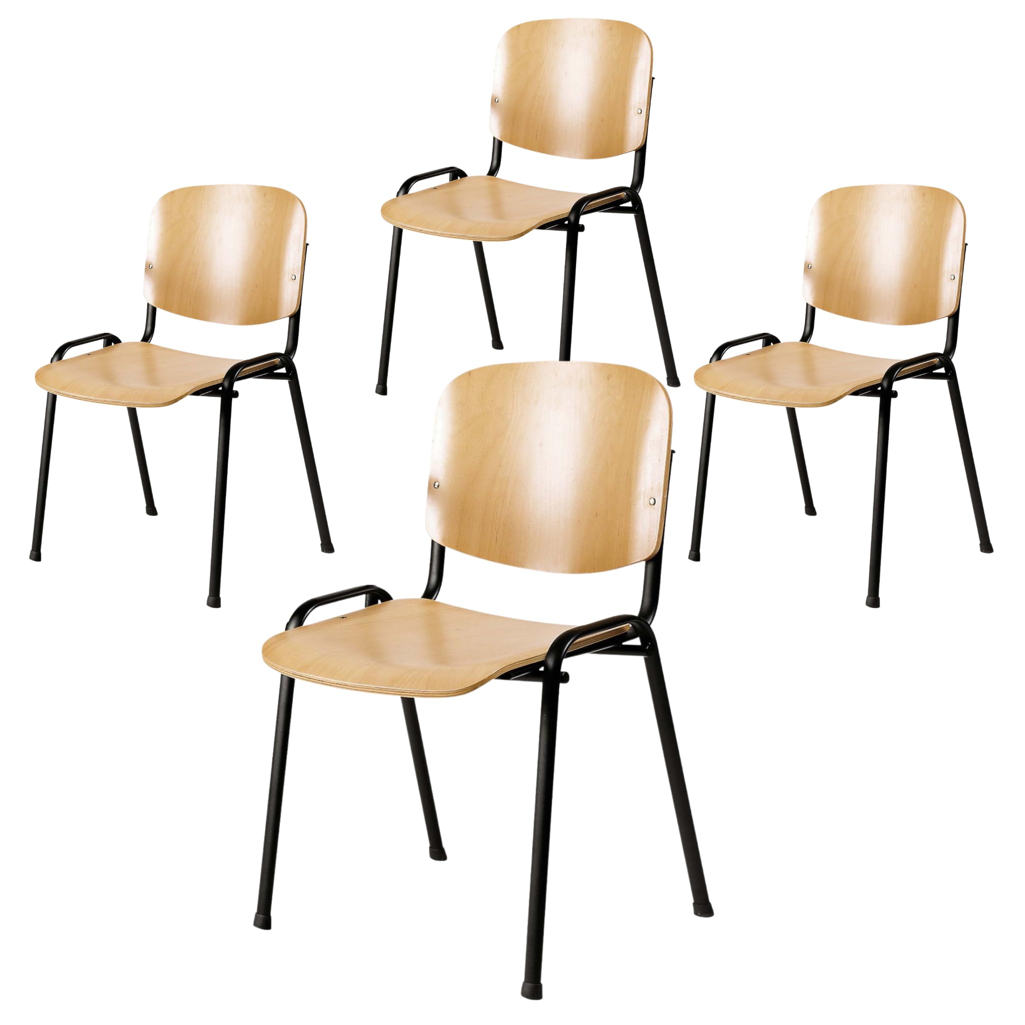 Topsit Juego de 4 sillas de visitantes apilables con asiento y respaldo de madera estructura negra