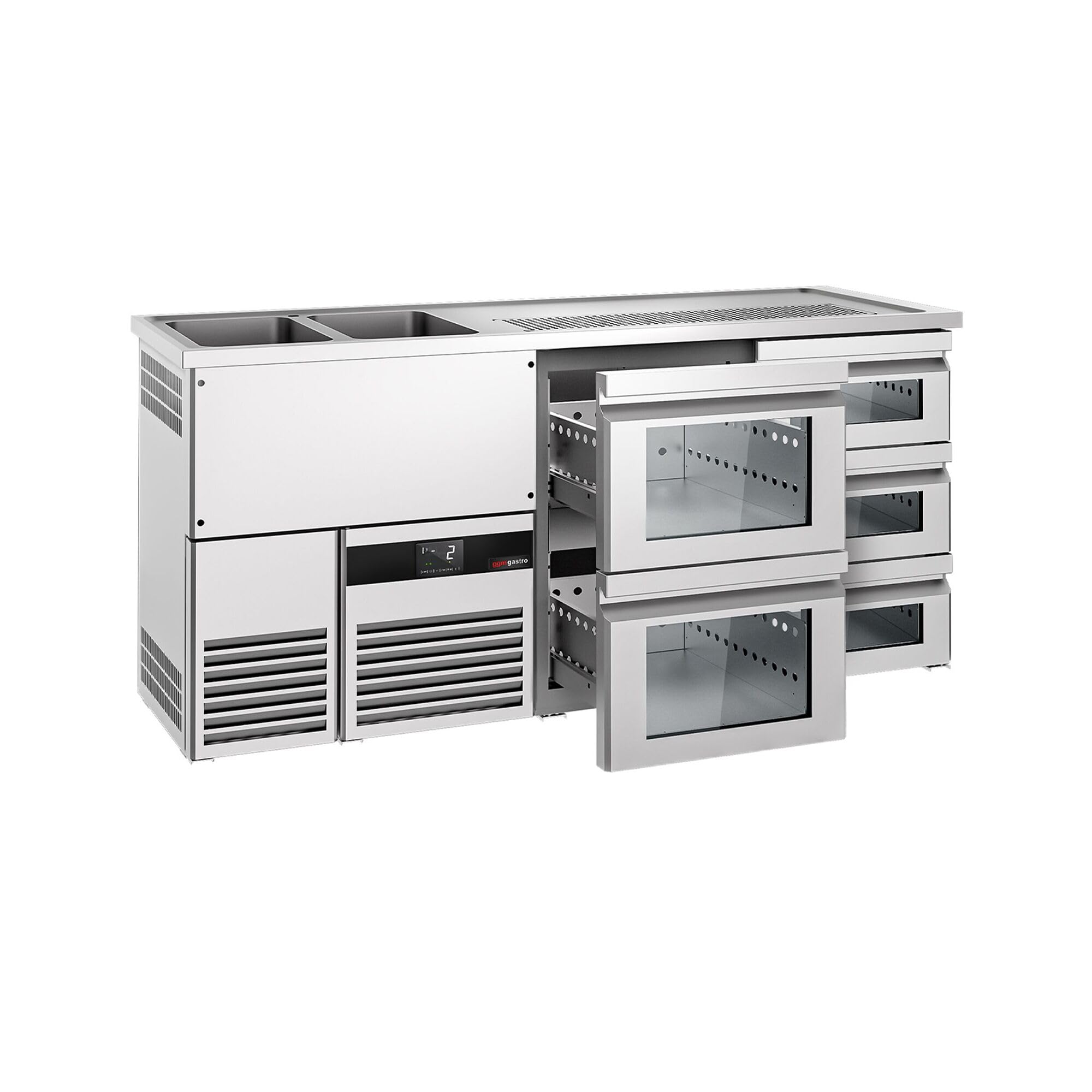 GGM Gastro | BLF207D#SG13#SG12 | Biertheke PREMIUM - 1950x700mm - 5 Glasschubladen