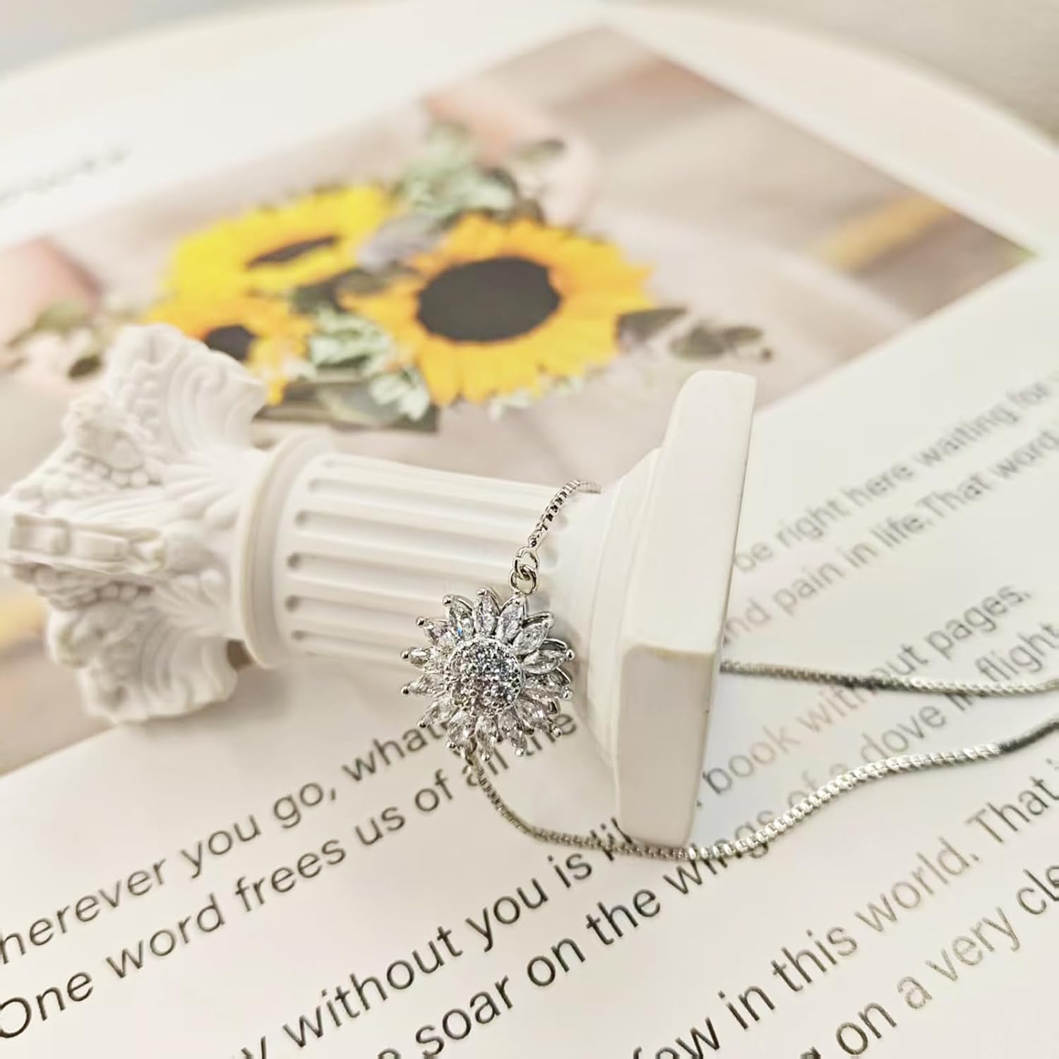 Spinning Sunflower Bracelet for Women Adjustable Flower Bracelet Rhinestone Anxiety Bracelets Sparkly Flowers Fidget Bracelet CZ 7”-9“ Mood Statement Bracelets for Tiny Wrist Worry Relieving Jewelry Gifts Silver image 5 of 7 B0DSHYK498