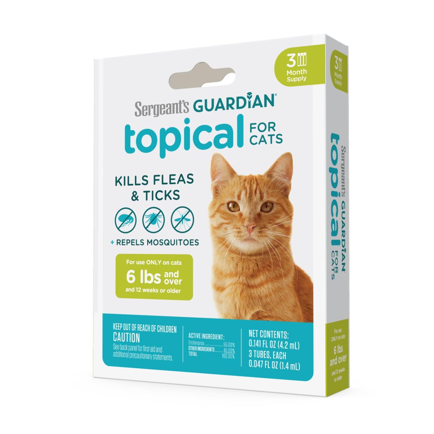 Guardian Flea & Tick Squeeze On Topical Cats 6lbs and Over., 3 Count