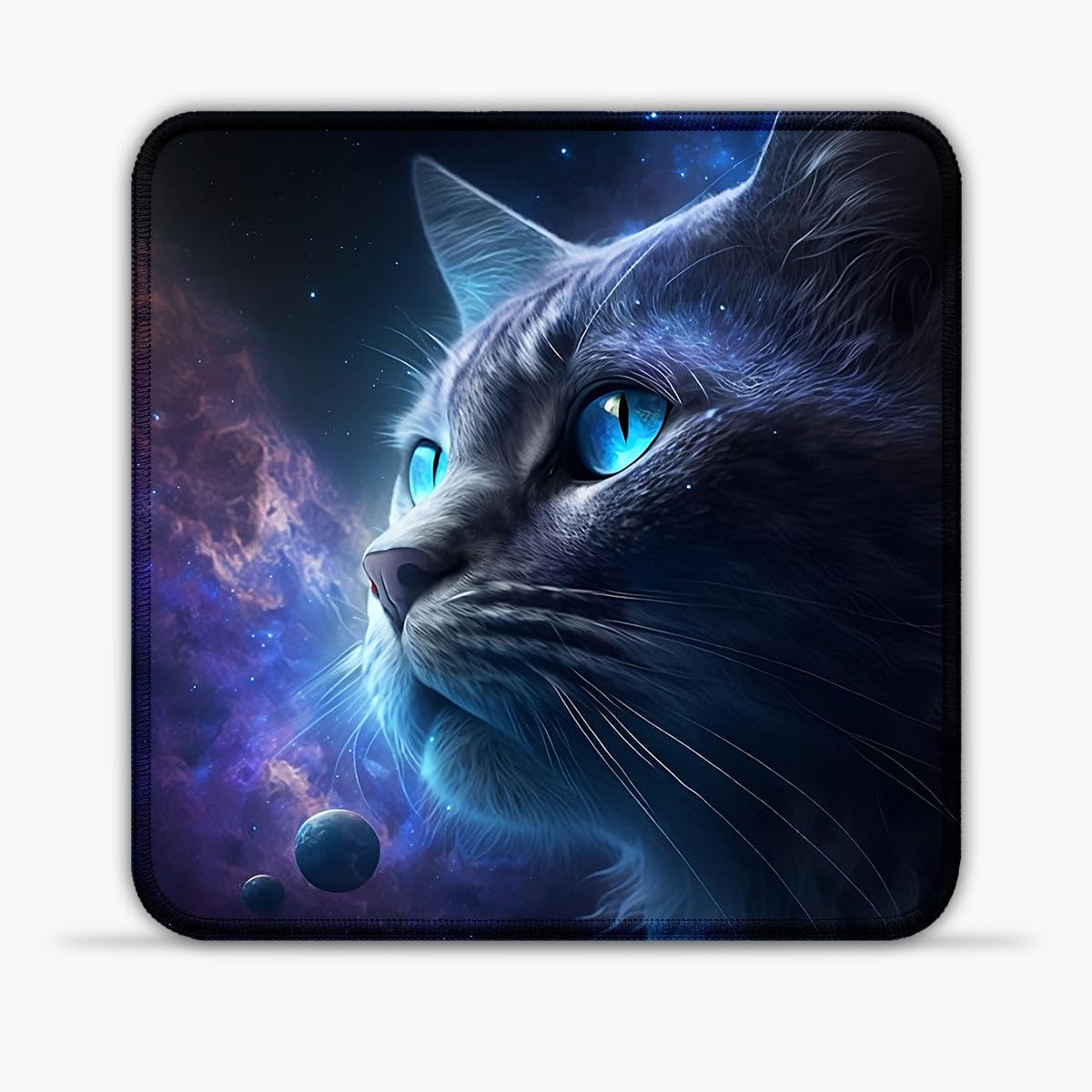 Alfombrilla de ratón con diseño de gato planeta (10 pulgadas), alfombrilla de ratón de tela SU con costuras antideshilachado y base de goma para control de precisión para computadora portátil y juegos